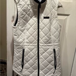 Nautica White Quilted Vest with Black Zippers on the front and sides.